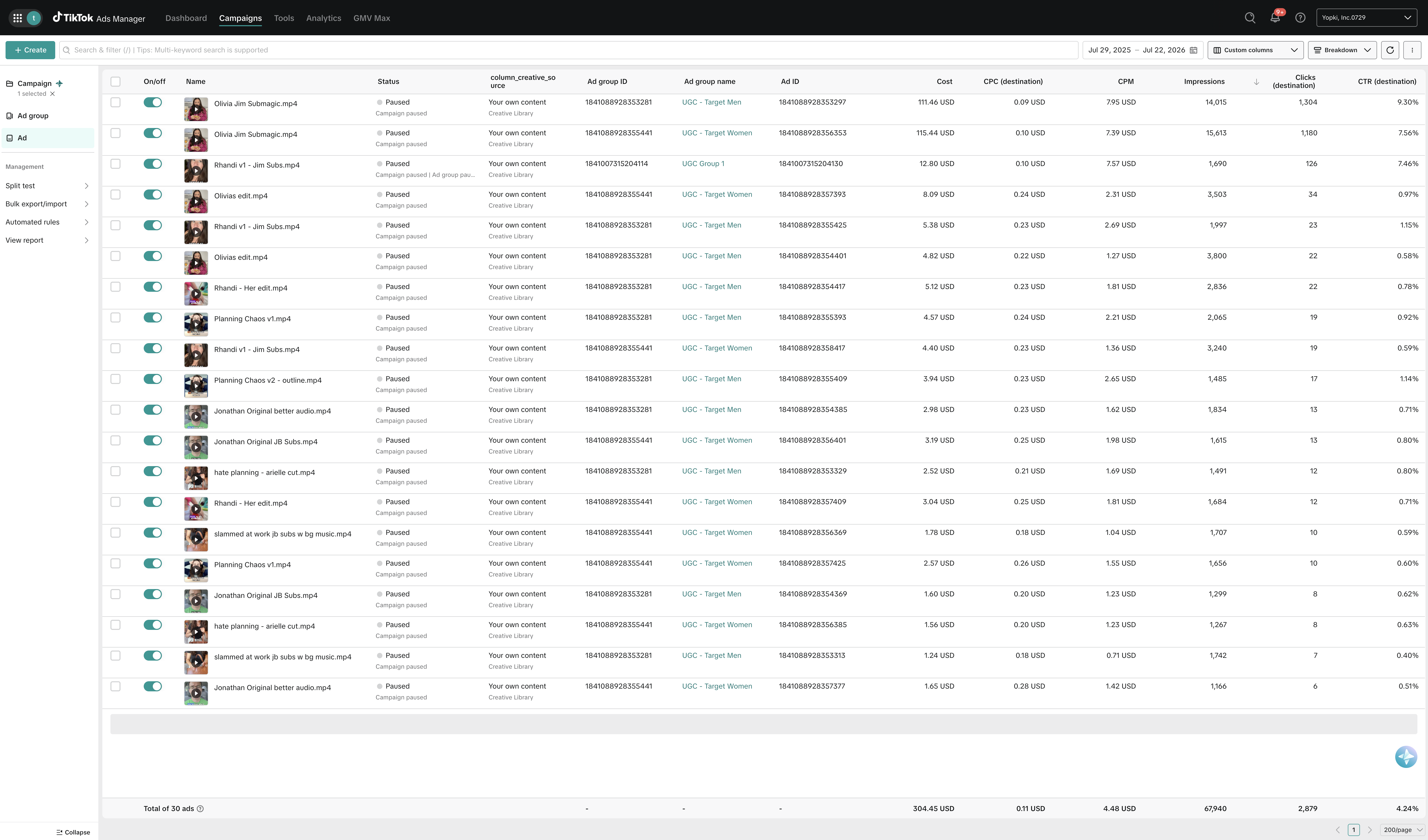 Paid UGC ad performance